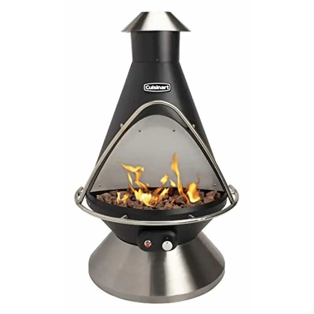 Chimenea Propane Fire Pit Patio Heater 40,000 BTUs 31"x31"x48" Stainless Steel Base Flame Safety Cut-Off 8 lbs. Lava Rocks