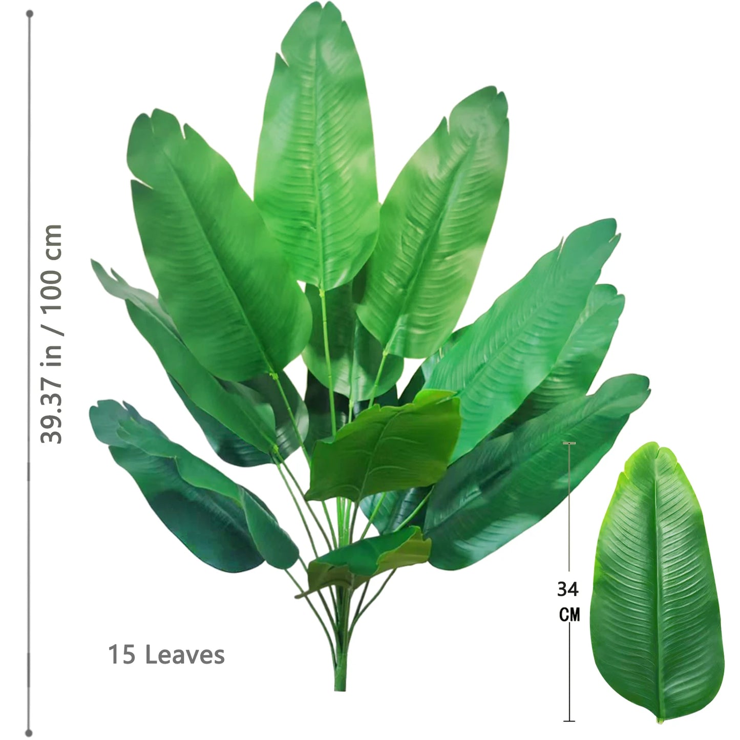 65-125cm 24 Leaf Large Tropical Palm Tree Fake Banana Plant Leaves Real Touch Strelitzia Reginae Plastic Plant for Home Garden