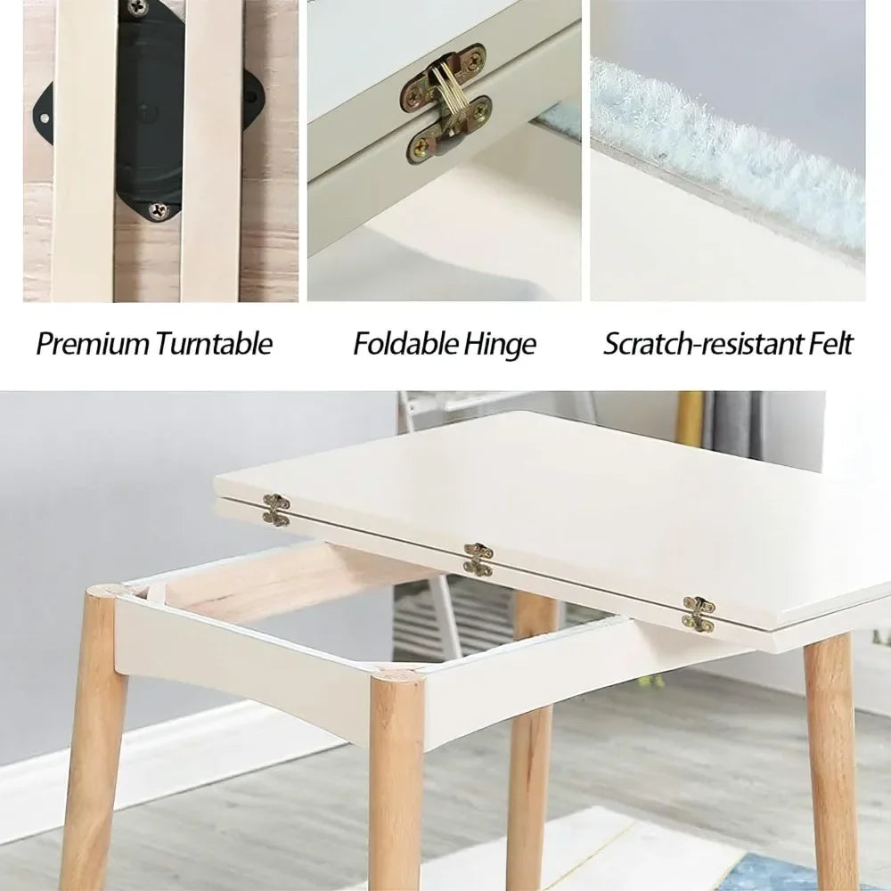 47" Multifunctional Wooden Foldable Dining Table with Thai Oak Legs, Modern Space Saving Kitchen Table for Living Room