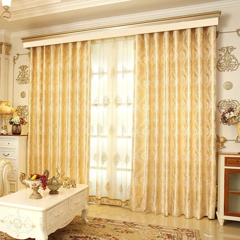 Encrypted Gold Jacquard European Style Curtain Fabric Curtains for Living Dining Room Bedroom