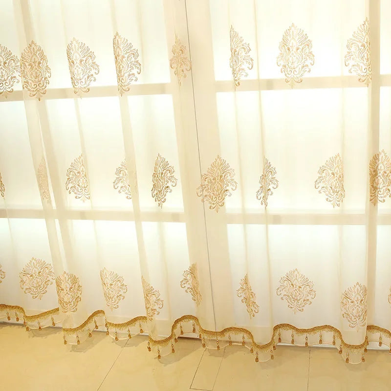 Encrypted Gold Jacquard European Style Curtain Fabric Curtains for Living Dining Room Bedroom