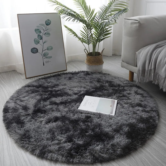 40/60/80cm Small Round Shaggy Rug Soft Anti-Skid Mat Living Room Bedroom Carpet Home Decor Winter Colorful Tie Dye Print Rugs