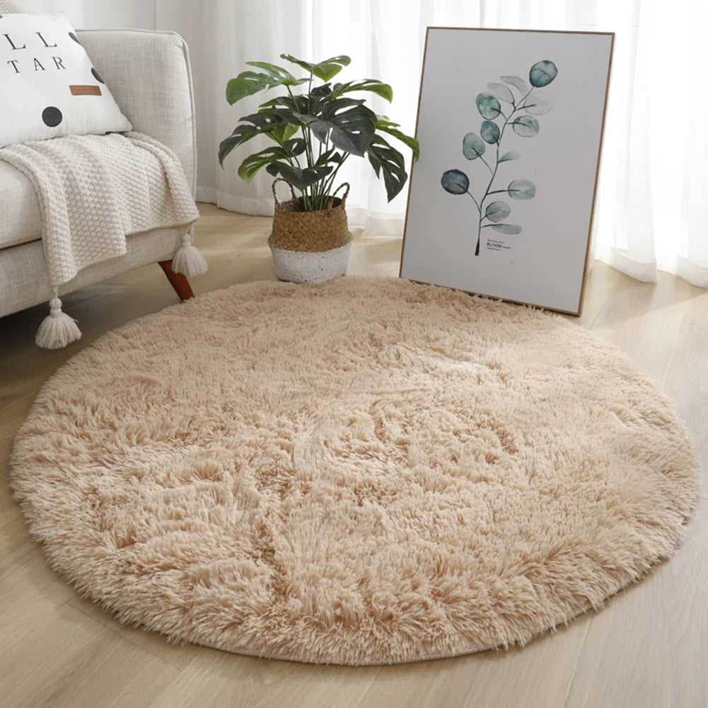 40/60/80cm Small Round Shaggy Rug Soft Anti-Skid Mat Living Room Bedroom Carpet Home Decor Winter Colorful Tie Dye Print Rugs
