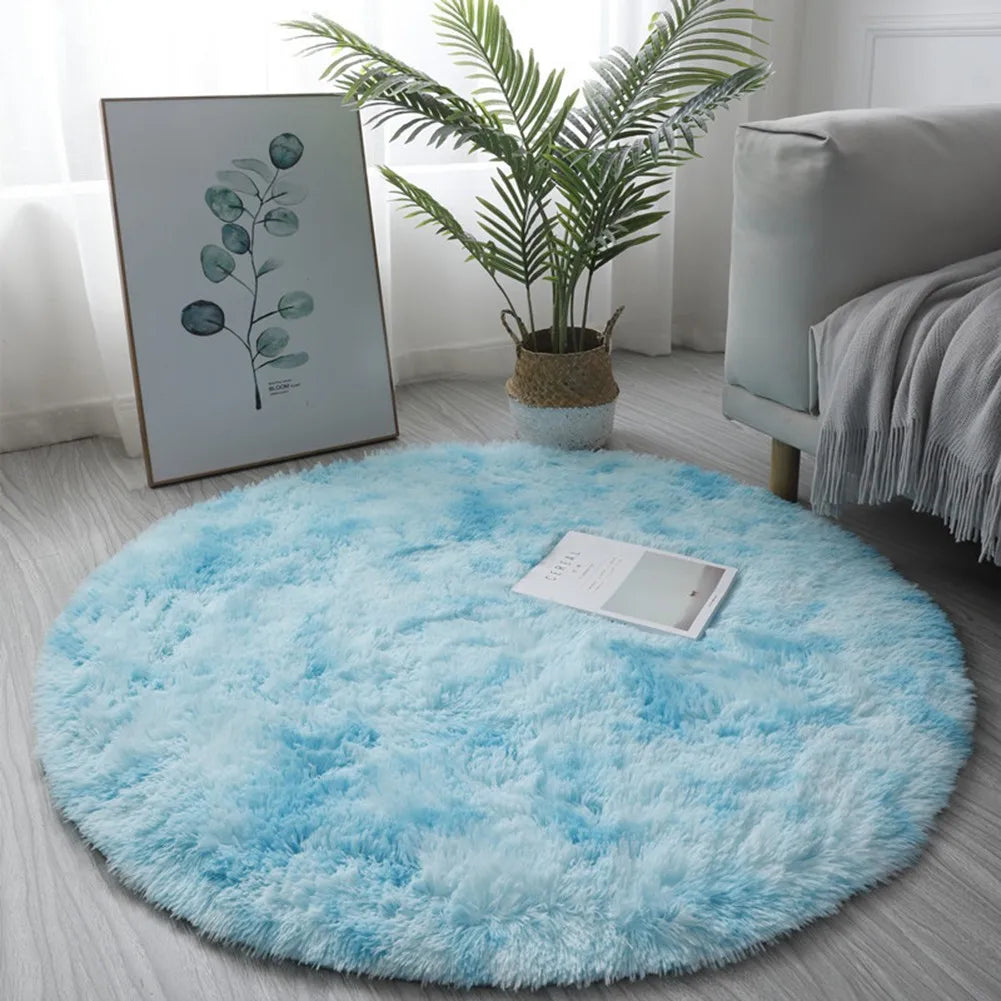 40/60/80cm Small Round Shaggy Rug Soft Anti-Skid Mat Living Room Bedroom Carpet Home Decor Winter Colorful Tie Dye Print Rugs