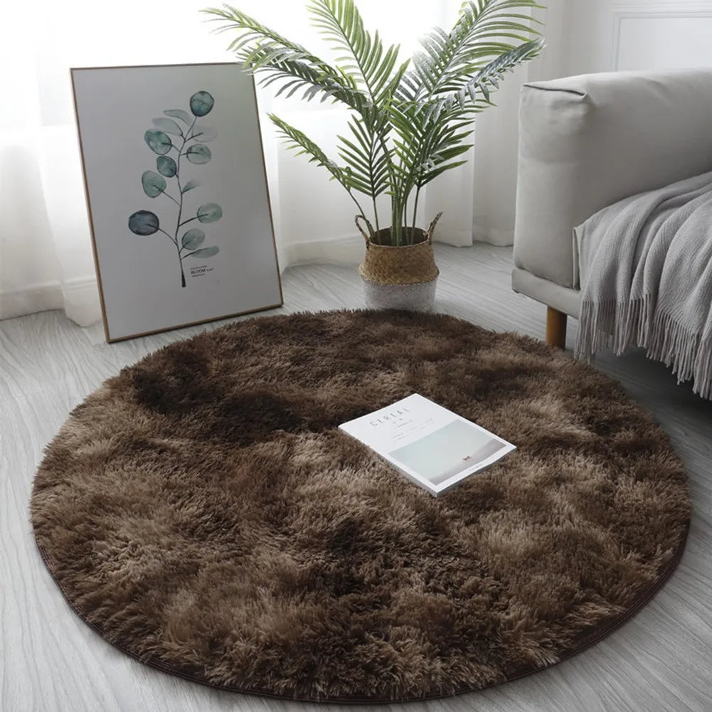 40/60/80cm Small Round Shaggy Rug Soft Anti-Skid Mat Living Room Bedroom Carpet Home Decor Winter Colorful Tie Dye Print Rugs