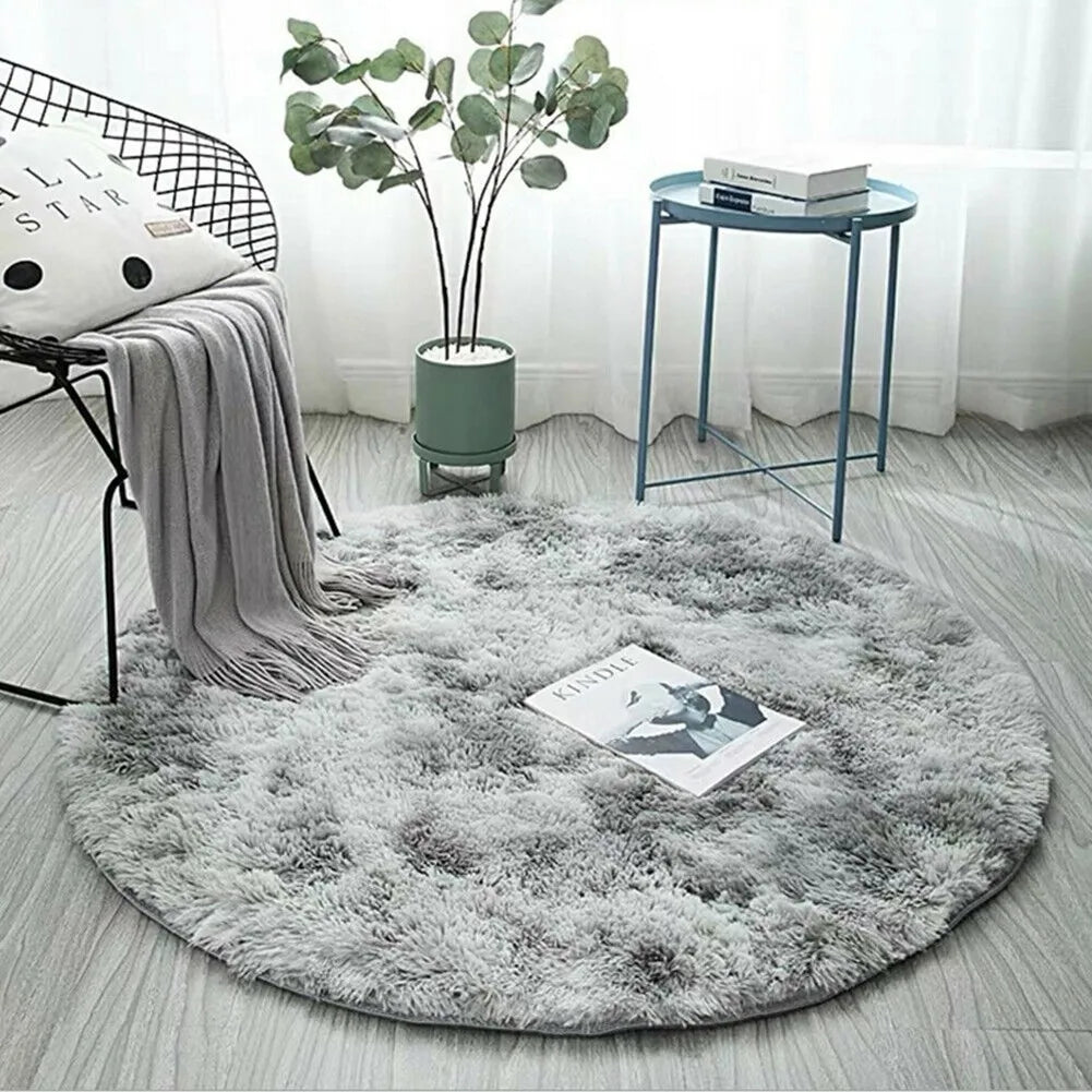40/60/80cm Small Round Shaggy Rug Soft Anti-Skid Mat Living Room Bedroom Carpet Home Decor Winter Colorful Tie Dye Print Rugs