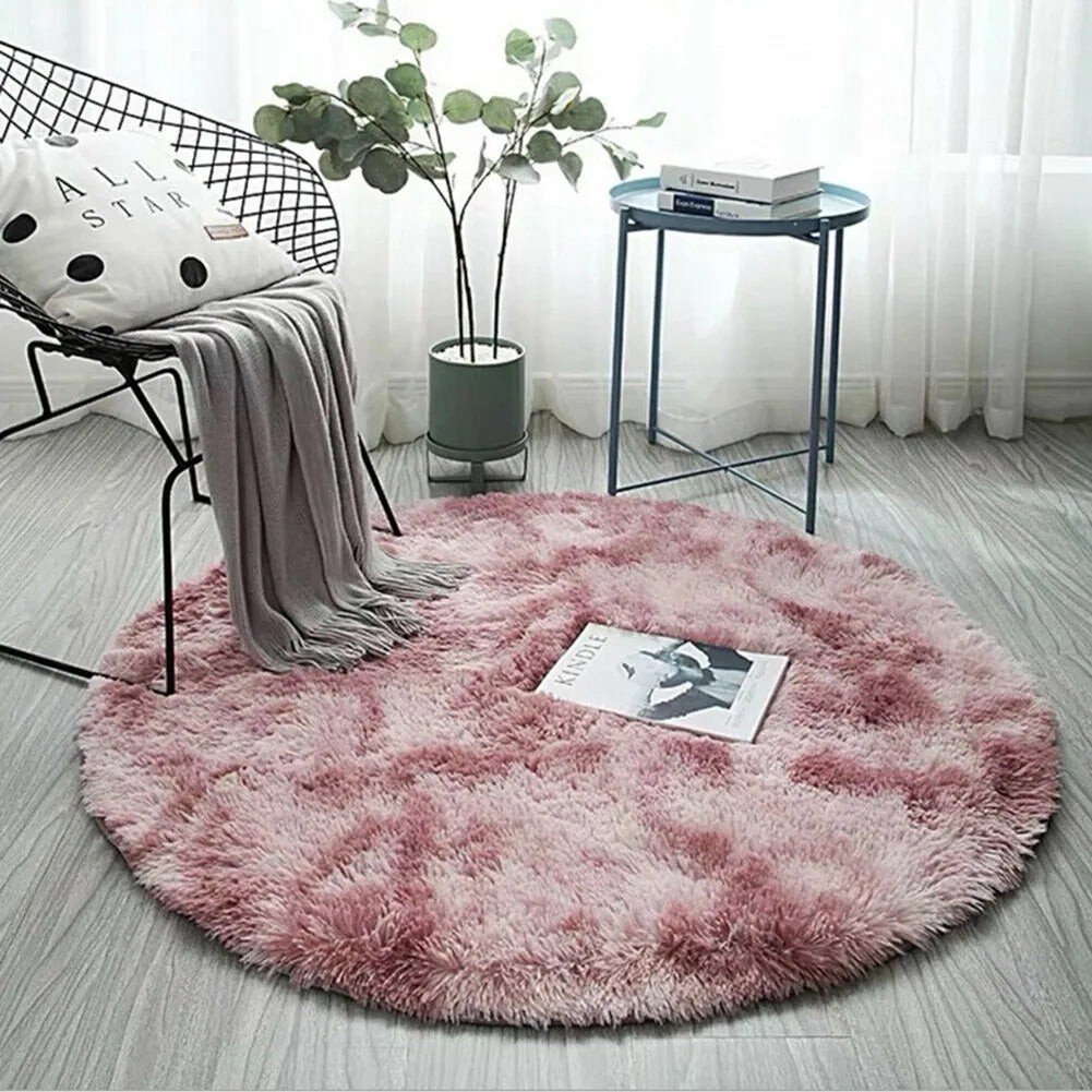40/60/80cm Small Round Shaggy Rug Soft Anti-Skid Mat Living Room Bedroom Carpet Home Decor Winter Colorful Tie Dye Print Rugs