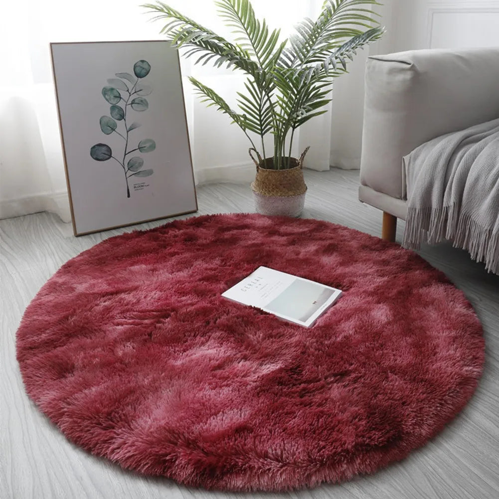 40/60/80cm Small Round Shaggy Rug Soft Anti-Skid Mat Living Room Bedroom Carpet Home Decor Winter Colorful Tie Dye Print Rugs
