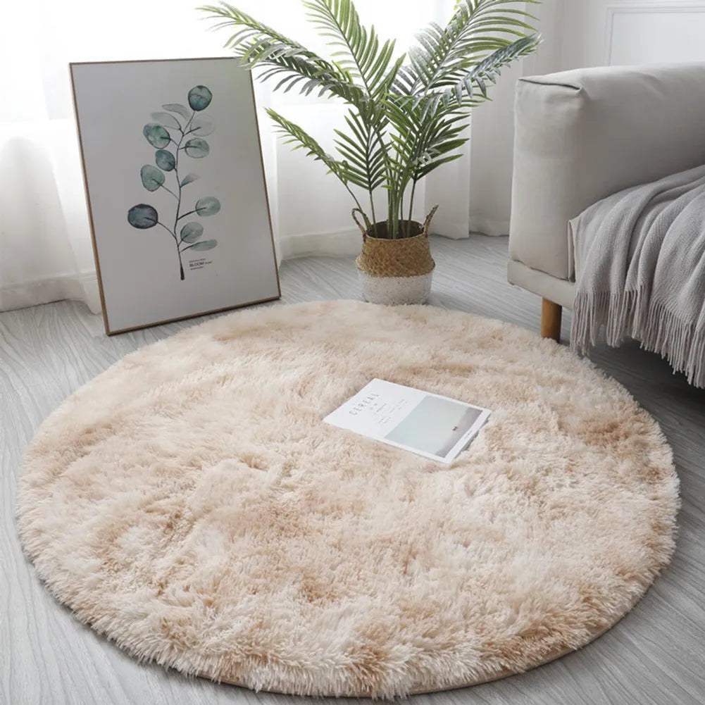 40/60/80cm Small Round Shaggy Rug Soft Anti-Skid Mat Living Room Bedroom Carpet Home Decor Winter Colorful Tie Dye Print Rugs