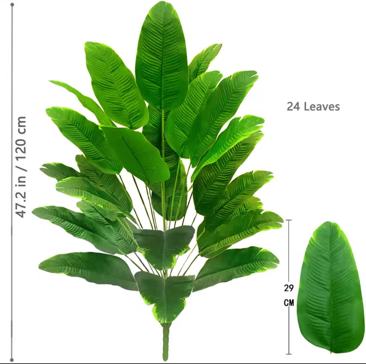 65-120cm(47.2in) Artificial Tropical Palm Tree Fake Banana Plant Leaves Real Touch Strelitzia Plastic Plant for Home Garden