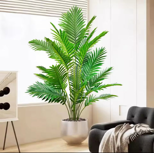 52-125cm/49.2in Artificial Palm Tree Tropical Fake Plant Green Plastic Palm Leaf Branches Suitable for Home Garden Decoration
