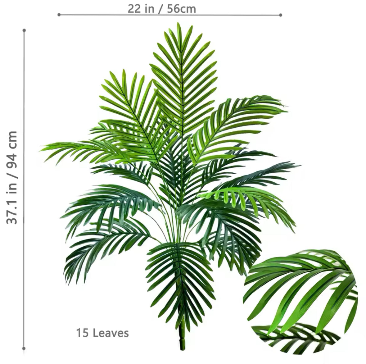 52-125cm/49.2in Artificial Palm Tree Tropical Fake Plant Green Plastic Palm Leaf Branches Suitable for Home Garden Decoration