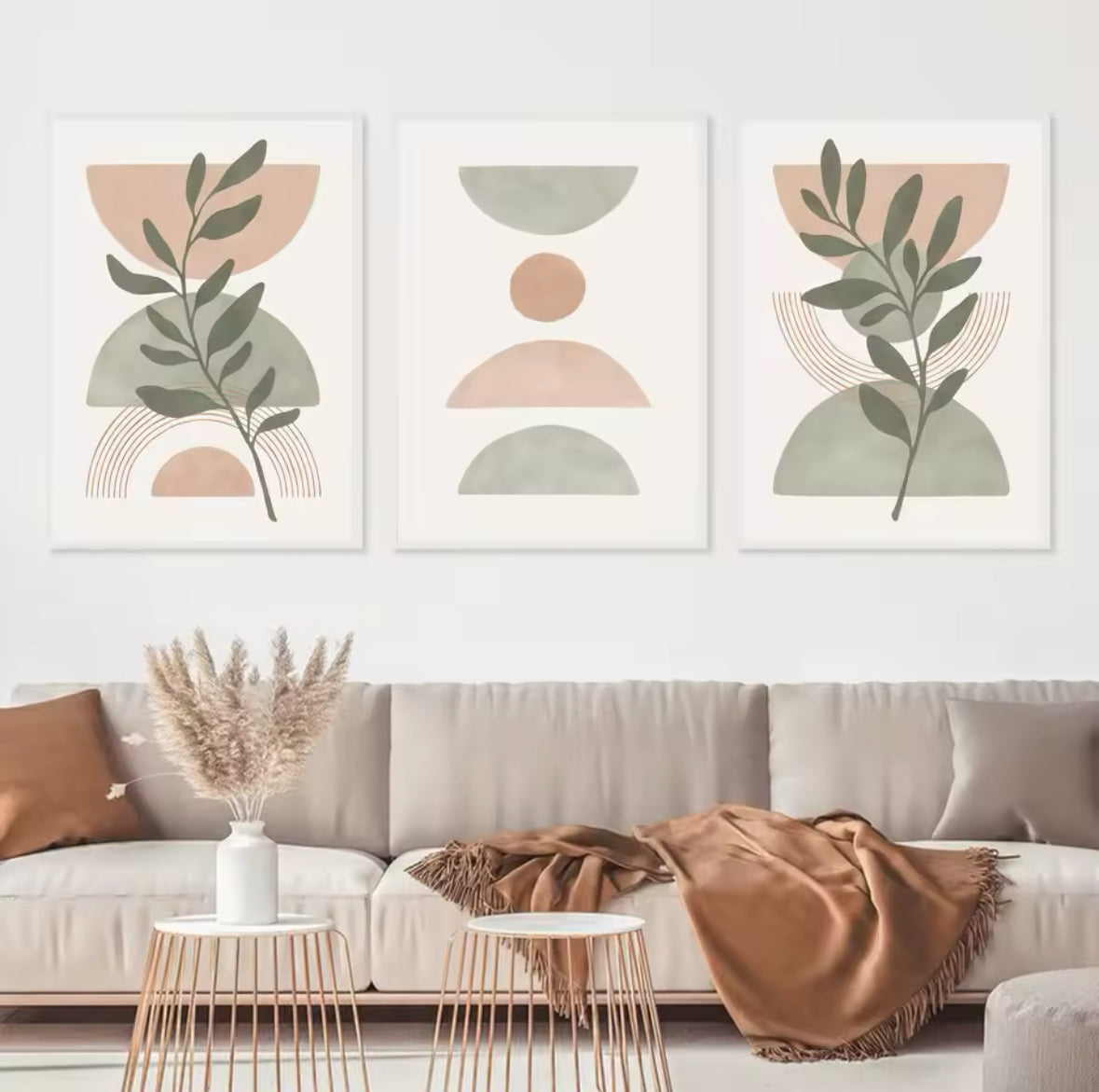Boho Green Leaf Sun Rainbow Geometry Wall Art Canvas Painting Abstract Lines Posters And Prints Pictures For Living Room Decor