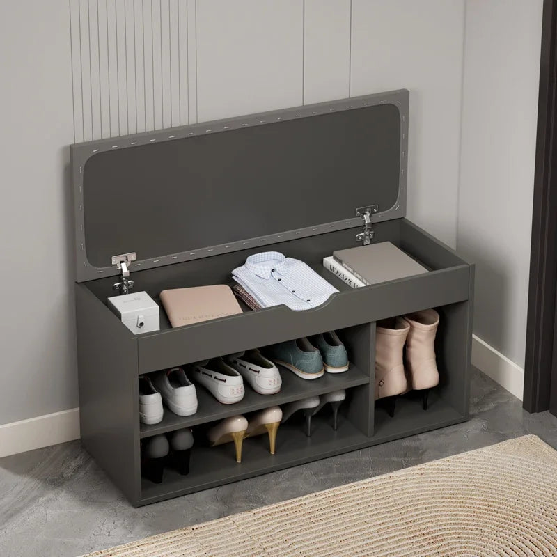 xyy enters the door and enters home to change shoes, stool, and shoe cabinet integrated storage at the door of the home