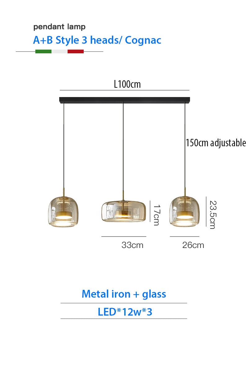 Luxury Designer Glass Chandelier with Adjustable Hanging Cord Elegant Cafe Lighting for Home Dining Room Bedroom Ceiling Fixture