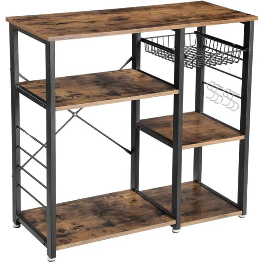 3Tier Industrial Kitchen Baker's Rack Utility Microwave Oven Stand Storage Cart Workstation Shelf Vintage