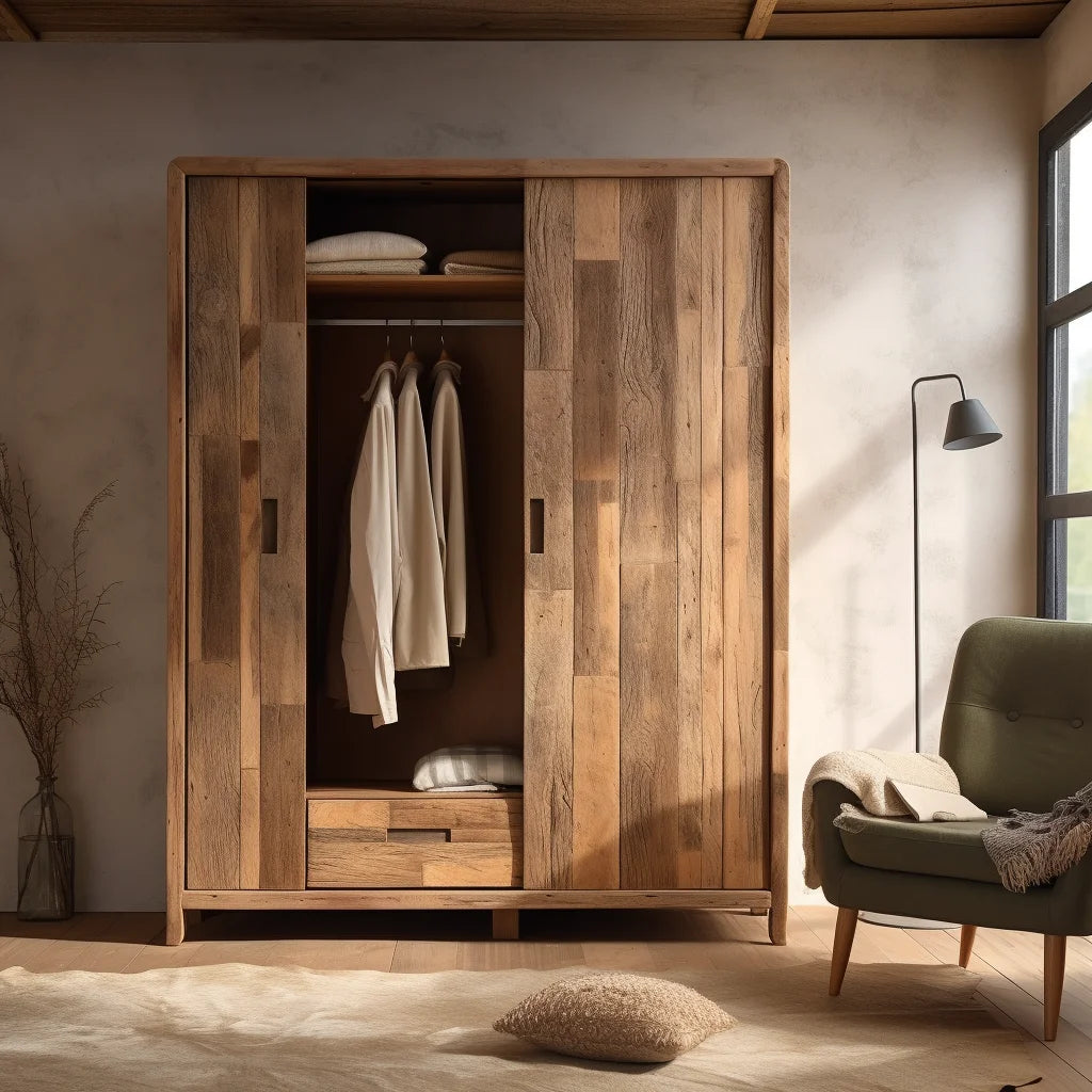 style double-door wardrobe solid wood door wardrobe log home bedroom locker hanging wardrobe storage cabinet