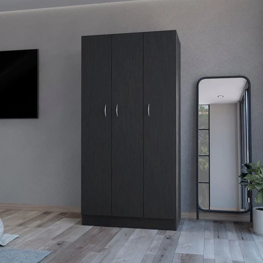 Wardrobe Erie 4 Storage Shelves 2 Drawers and 3 Doors Black gue Finish