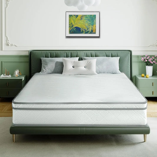 12 Inch Queen Hybrid Mattress with Memory Foam & Pocket Spring,CertiPUR-US Certified Convenient Mattress in a Box Fiberglass Fr