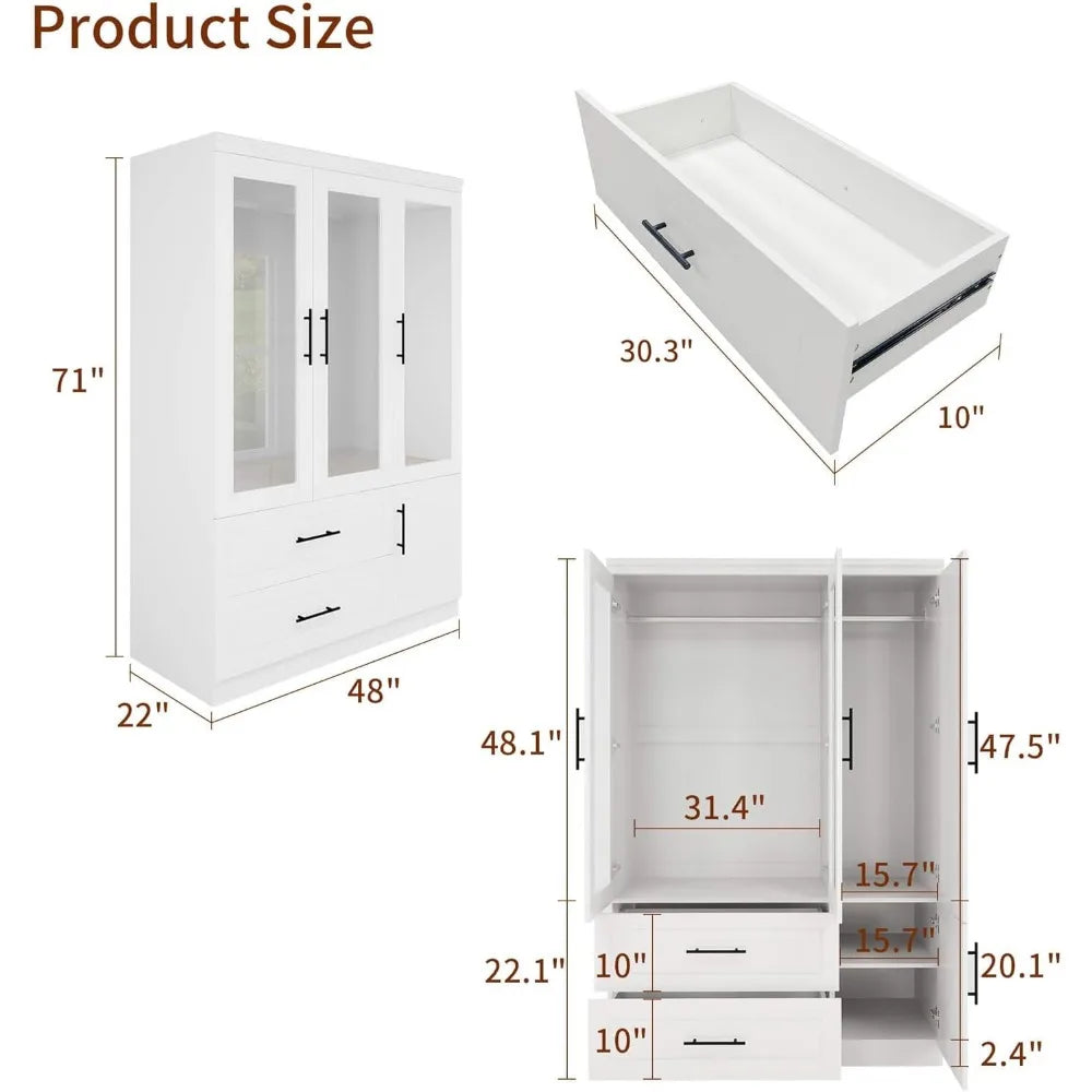 Wardrobe, Wardrobe Closet with Door, Armoire Wardrobe Closet with Mirror, Closets with Drawer for Bedroom, Armoire and Wardrobe