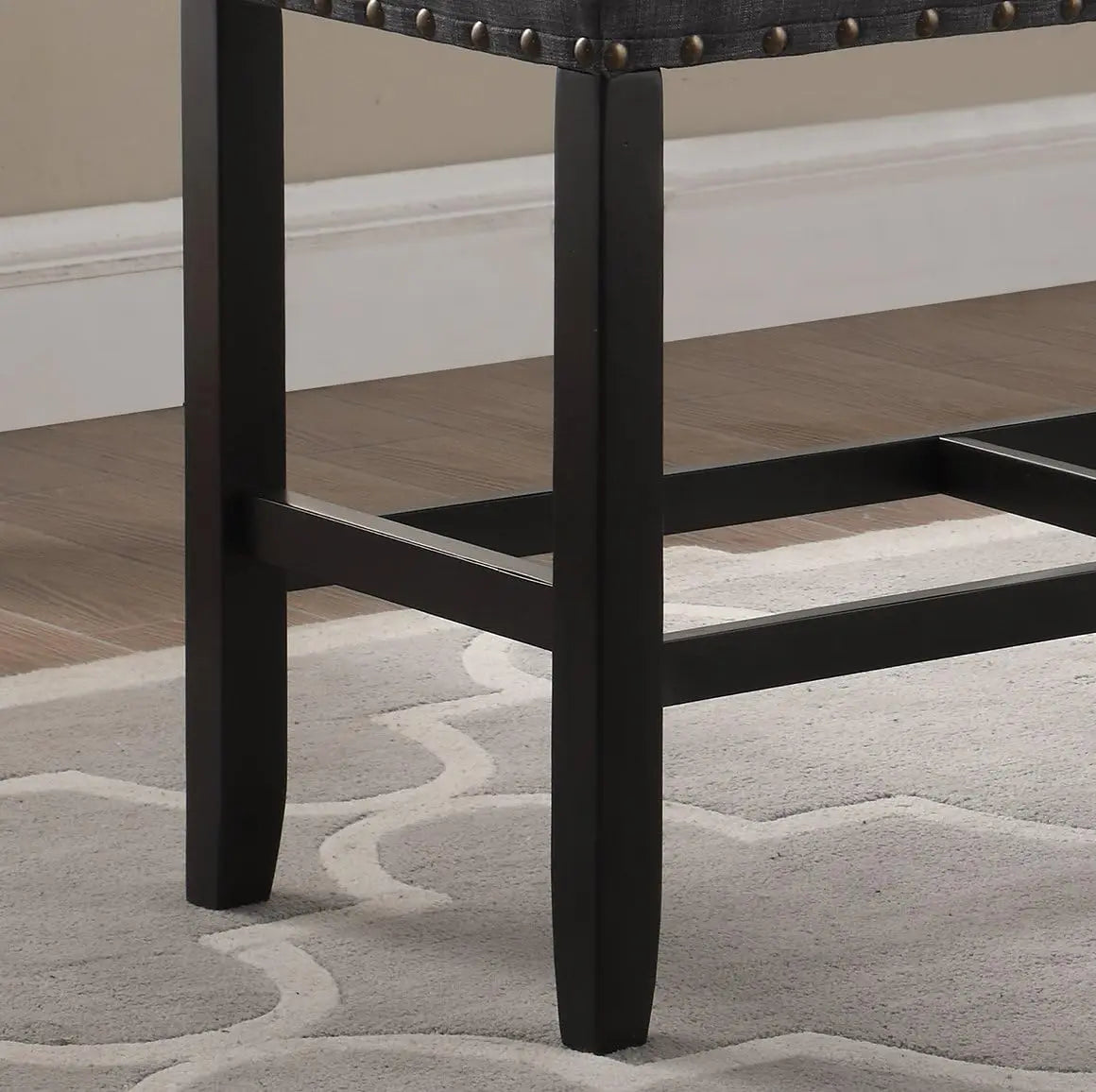 Biony Fabric Counter Height Bench With Nailhead Trim, Grey