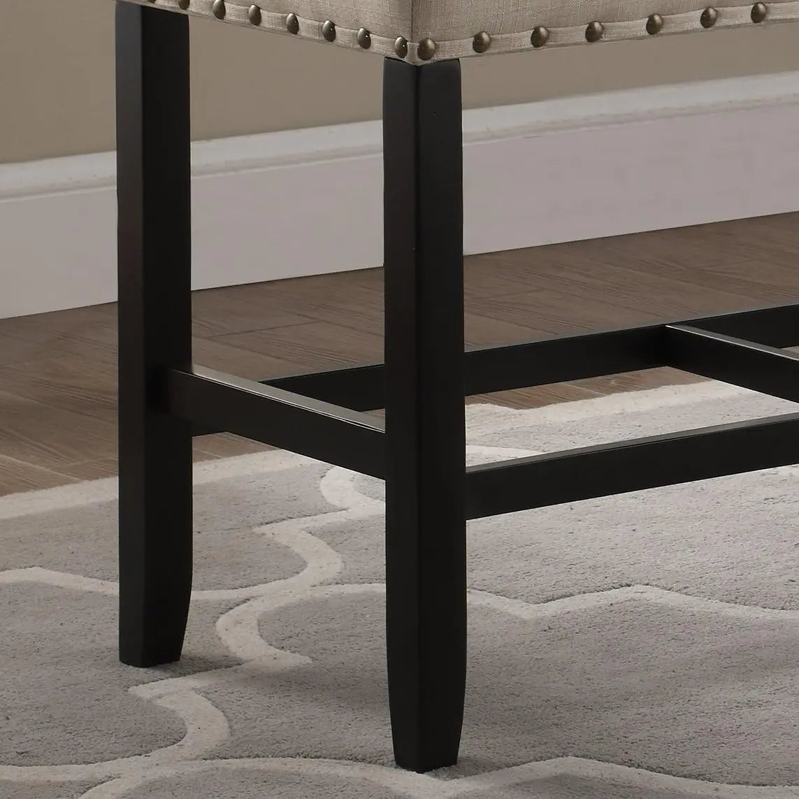 Biony Fabric Counter Height Bench With Nailhead Trim, Tan