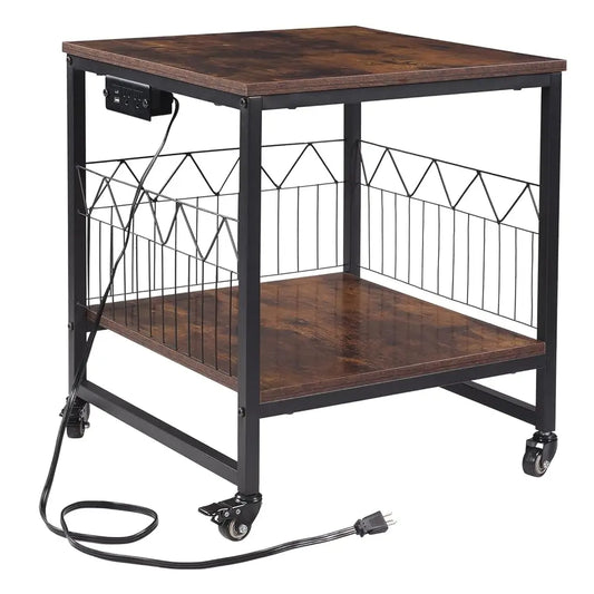 Kitchen Island Cart With Power Outlet, Mobile Coffee Bar & Microwave Stand With Space For Small Refrigerator For Dining Room,