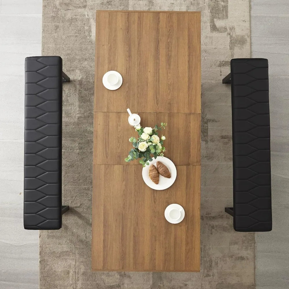 Dining-table, 63”-79” Extendable Dining Room Table, Modern Farmhouse Wooden Kitchen Table, Long Expandable Dining Table