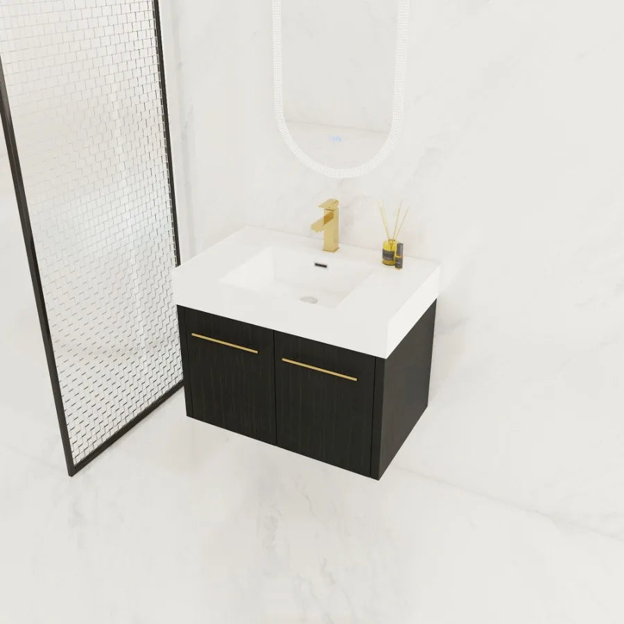 30 Inch WallMounted Bathroom Vanity with Sink Thick Edged Resin Basin KDPackage