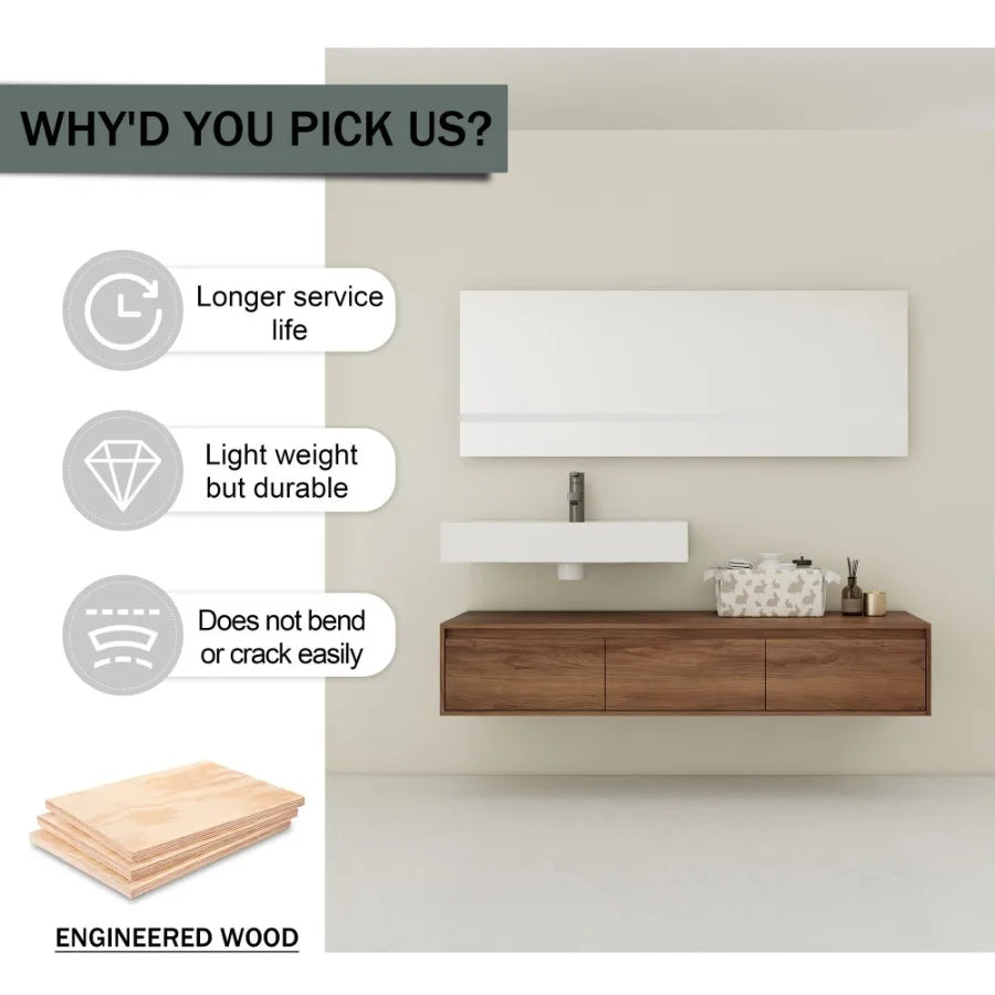 60 inch WallMounted Bathroom Vanity with Resin Sink Soft Close Drawer Float Mounting Design
