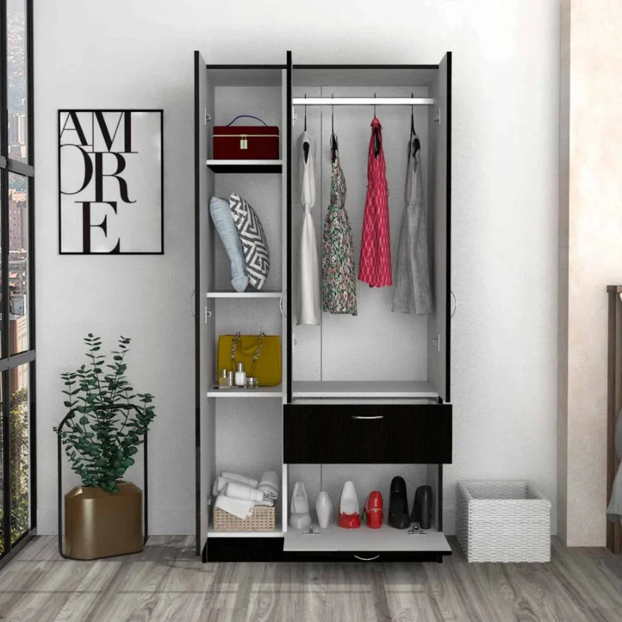 Meredith 1Drawer Rectangle Armoire Black gue and White