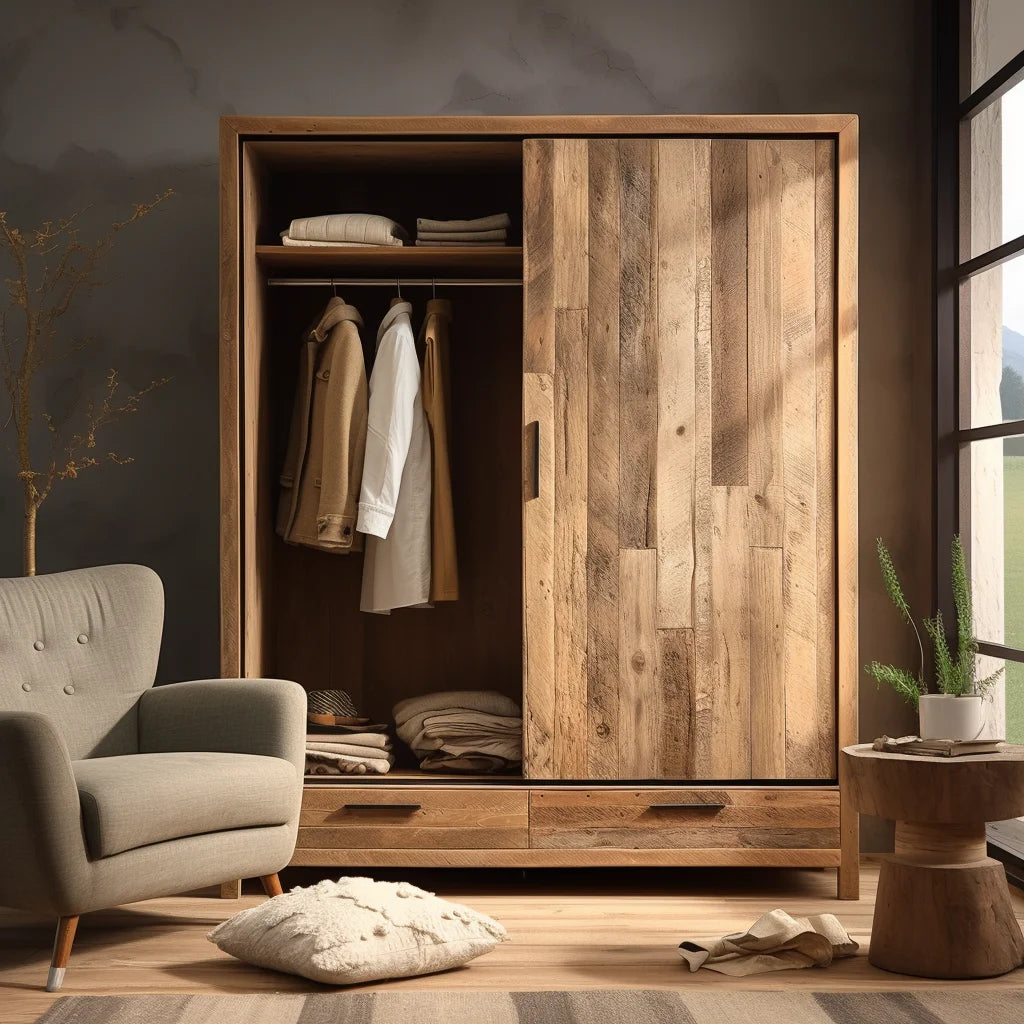 style double-door wardrobe solid wood door wardrobe log home bedroom locker hanging wardrobe storage cabinet
