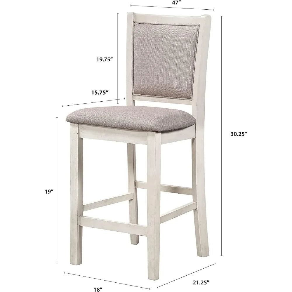 Farmhouse Kitchen Counter Island Dining Table for 4 with Storage Shelf & USB Chargers