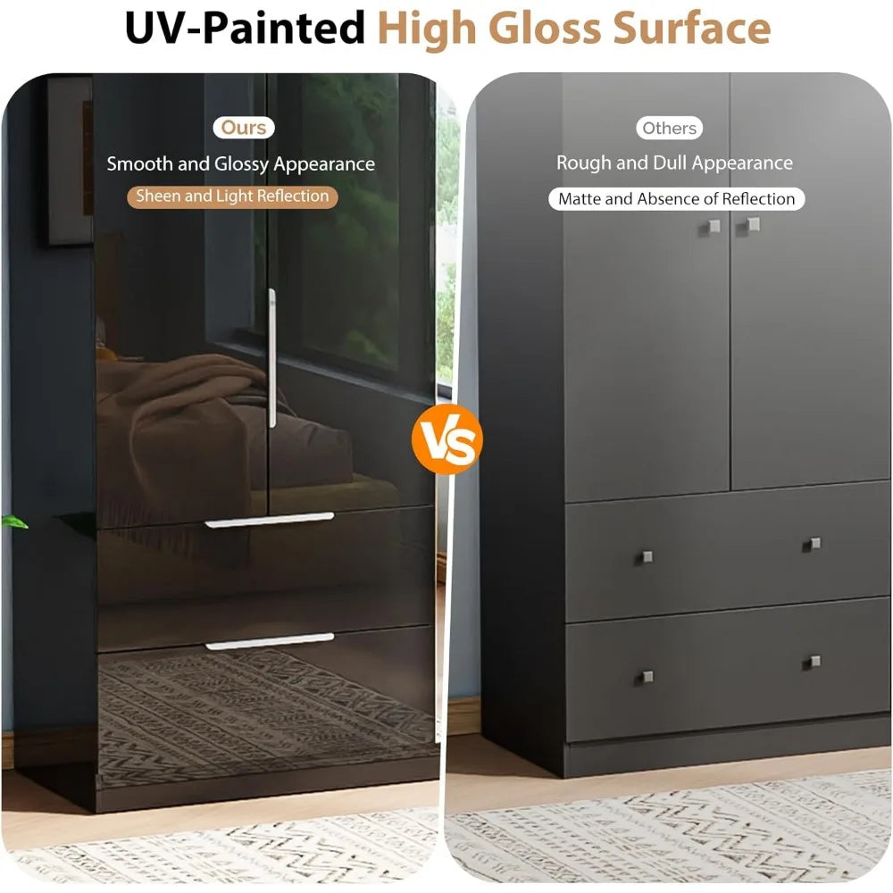 72.8" H Armoire with Mirror, 4 Door & 2 Drawers, Freestanding Wardrobe Closet for Bedroom, Wardrobes