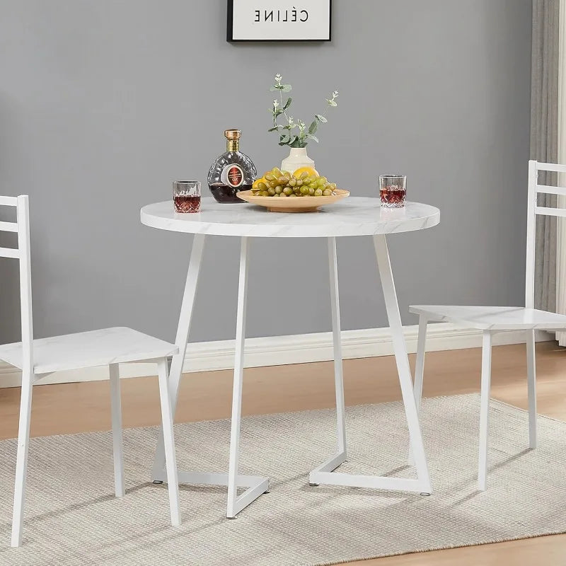 Round Dining Room Table with Wood Grain Tabletop and Steel Frame, for Kitchen, Living Room, Office, Conference,