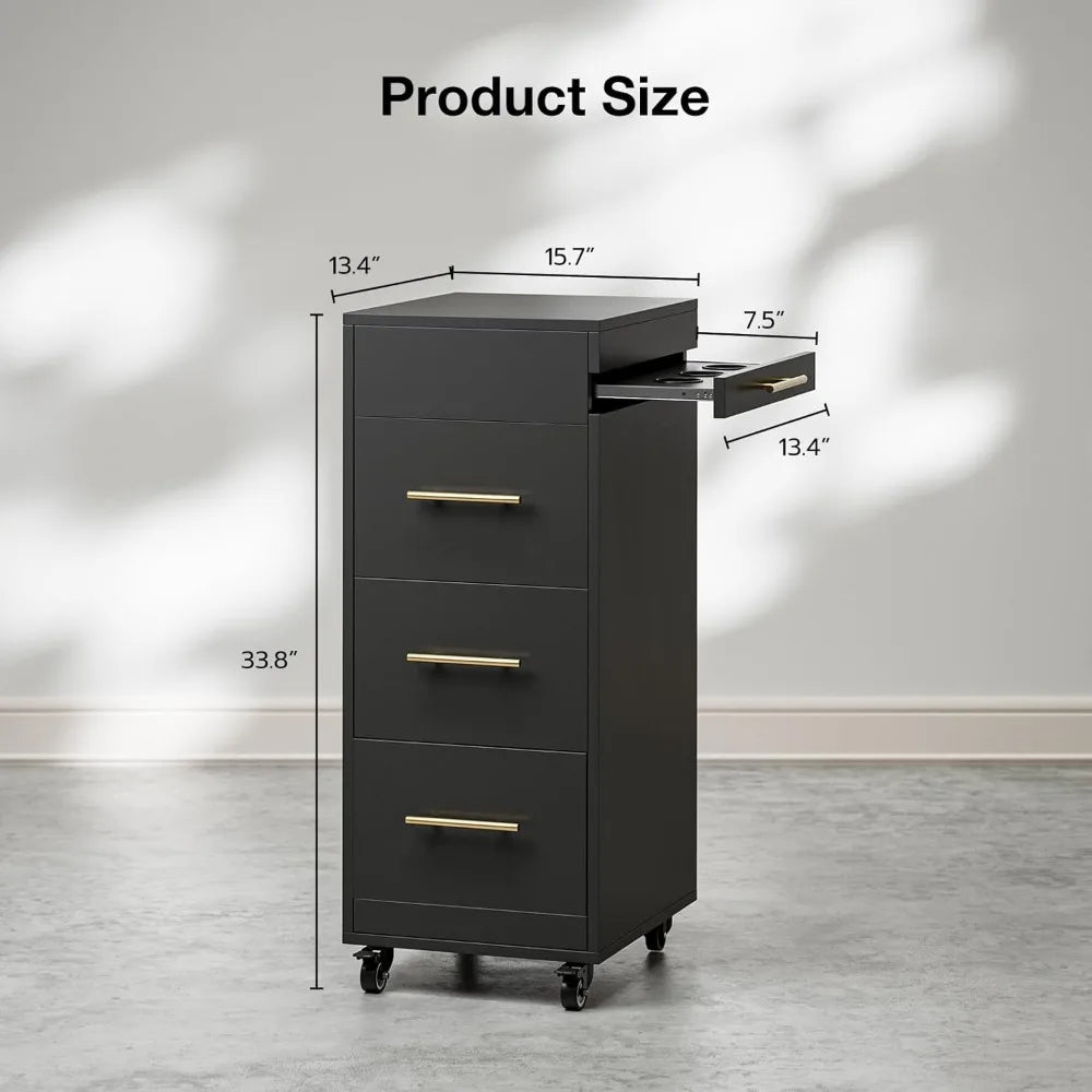 Salon Trolley, Rolling Hair Cart with 3 Dryer Holders for Hair Stylist, Makeup Organizer Stations Cabinet for Beauty Barbershop