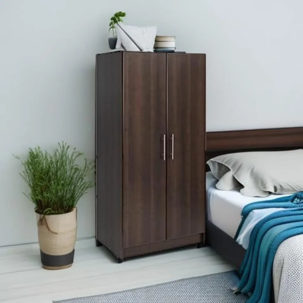 Elite 32" Storage Cabinet Closet, Brown Storage Cabinet, Linen Cabinet, Wardrobe Cabinet with Hanging Rail and Shelves 24.5" D