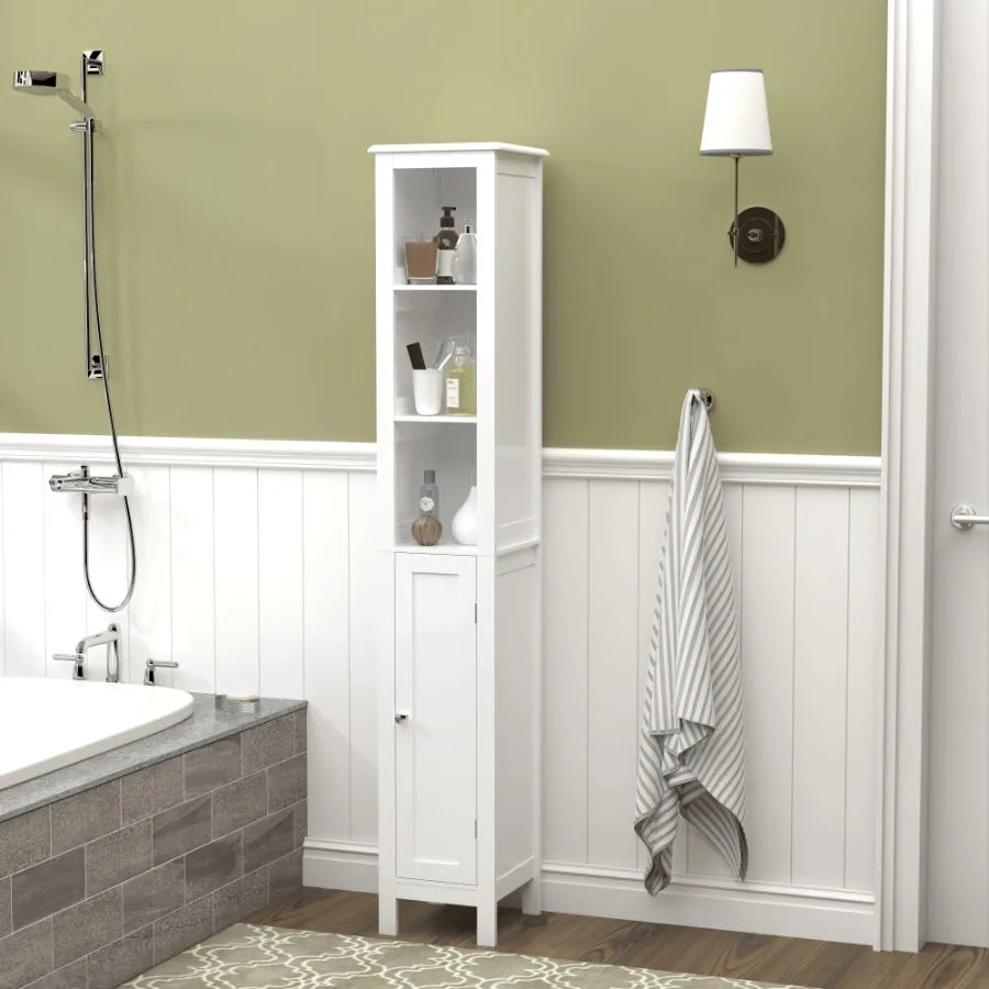 66.92 Tall Bathroom Storage Cabinet with Adjustable Shelves Slim 1 Doors Freestanding Cabinet with AntiTip Open compartments fo