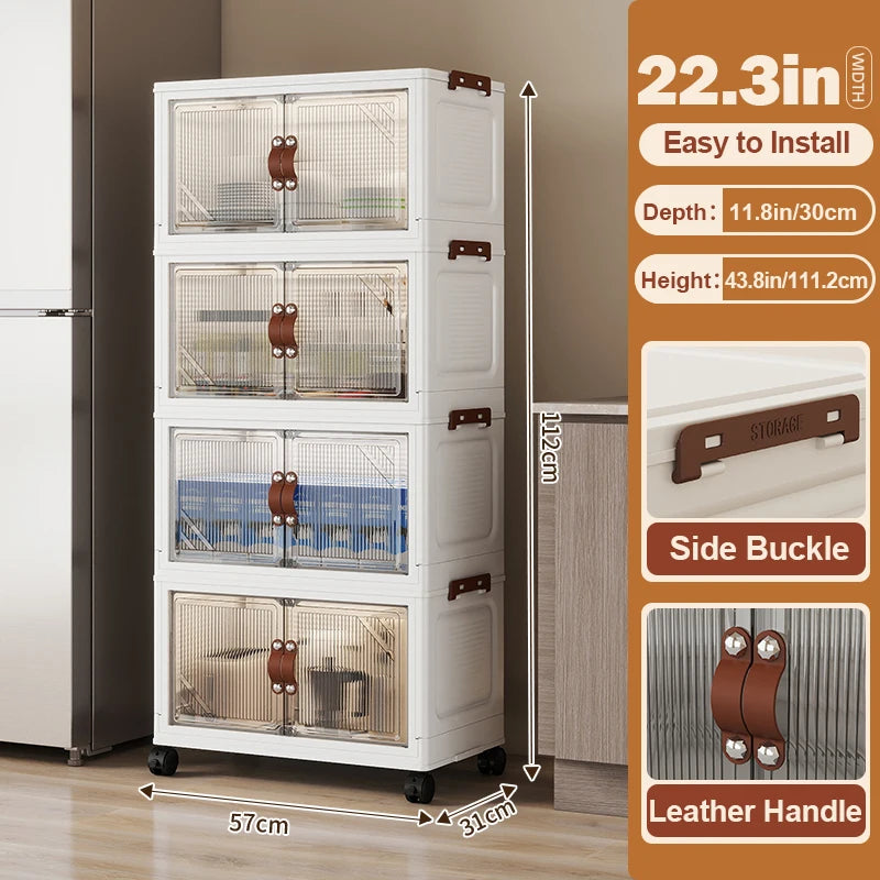 Multi-layer Multifunction Folding Living Room Cabinet Closet Organizer With Wheel Stackable Sundries Large Capacity Storage Box