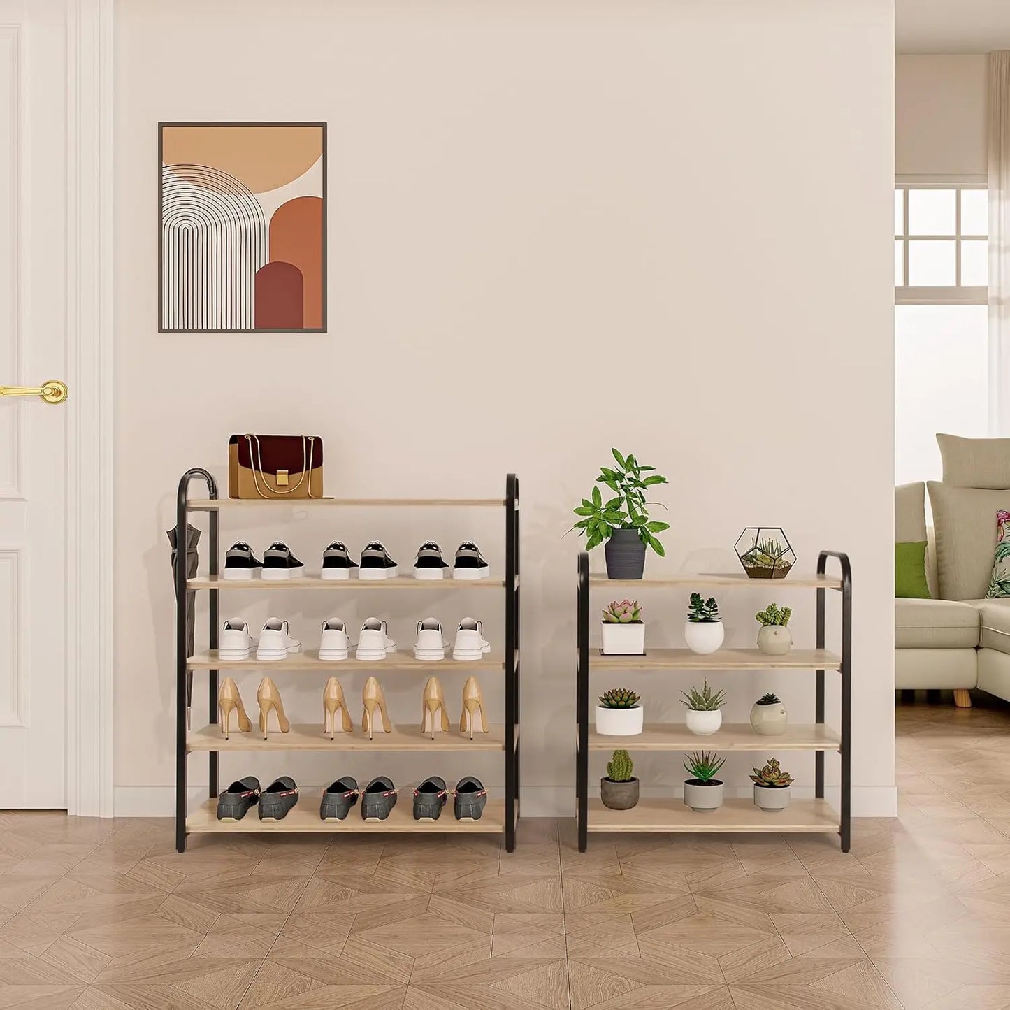 5-Tier Shoe Rack With Large Capacity, Wooden Shoe Shelf Organizer, Free Standing Shoe Rack For Front Door Entrance Entryway