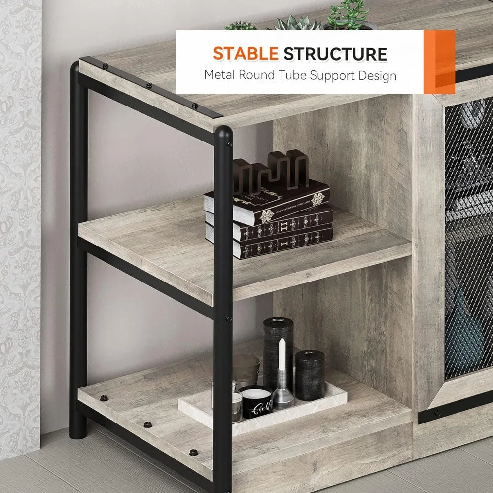 TV Stand for 65+ Inch TV,Industrial Entertainment Center TV Media Console Cabinet, Farmhouse TV Stand with Storage and Mesh Door