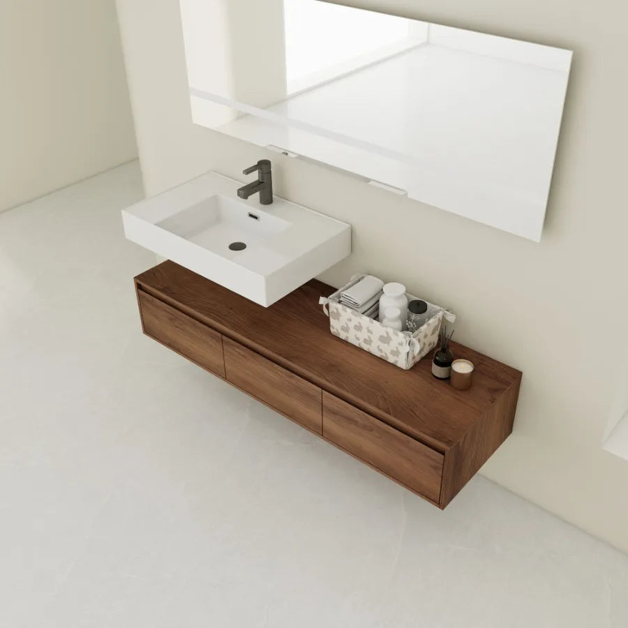 60 inch WallMounted Bathroom Vanity with Resin Sink Soft Close Drawer Float Mounting Design