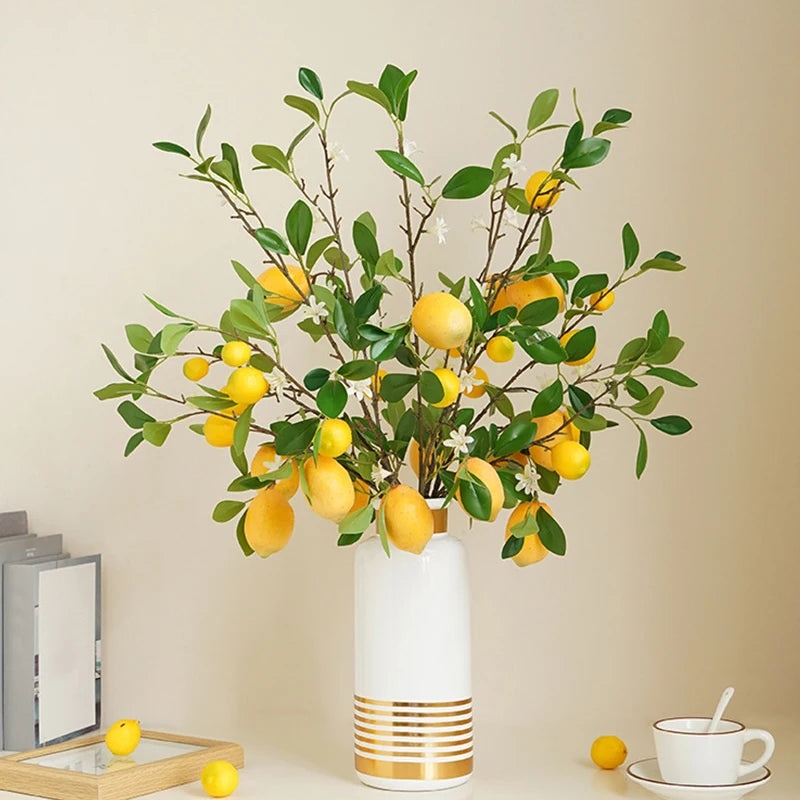 Lemon Branches With Fruit Simulation Green Plants Fresh Home Decoration Photo Props Plastic Fruit Flower Arrangement Fake Flower