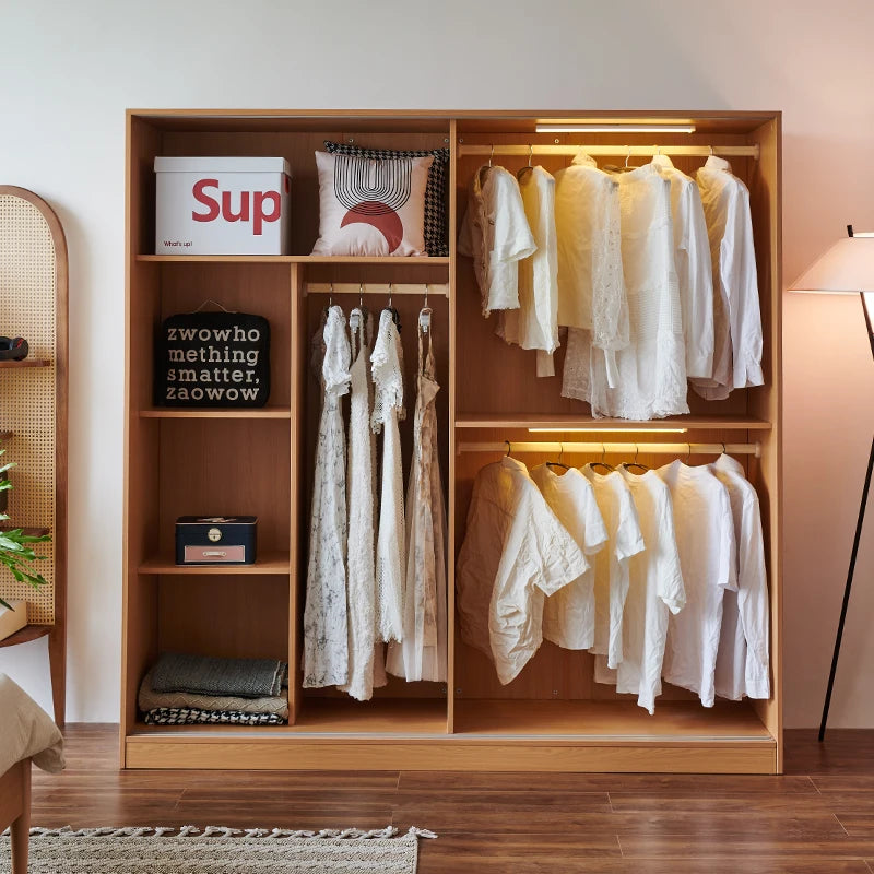 Automatic Light Wardrobe Essentials Stackable Sliding Door Organizer Closet Bedroom Storage Wooden Guarda Roupas Furniture Home