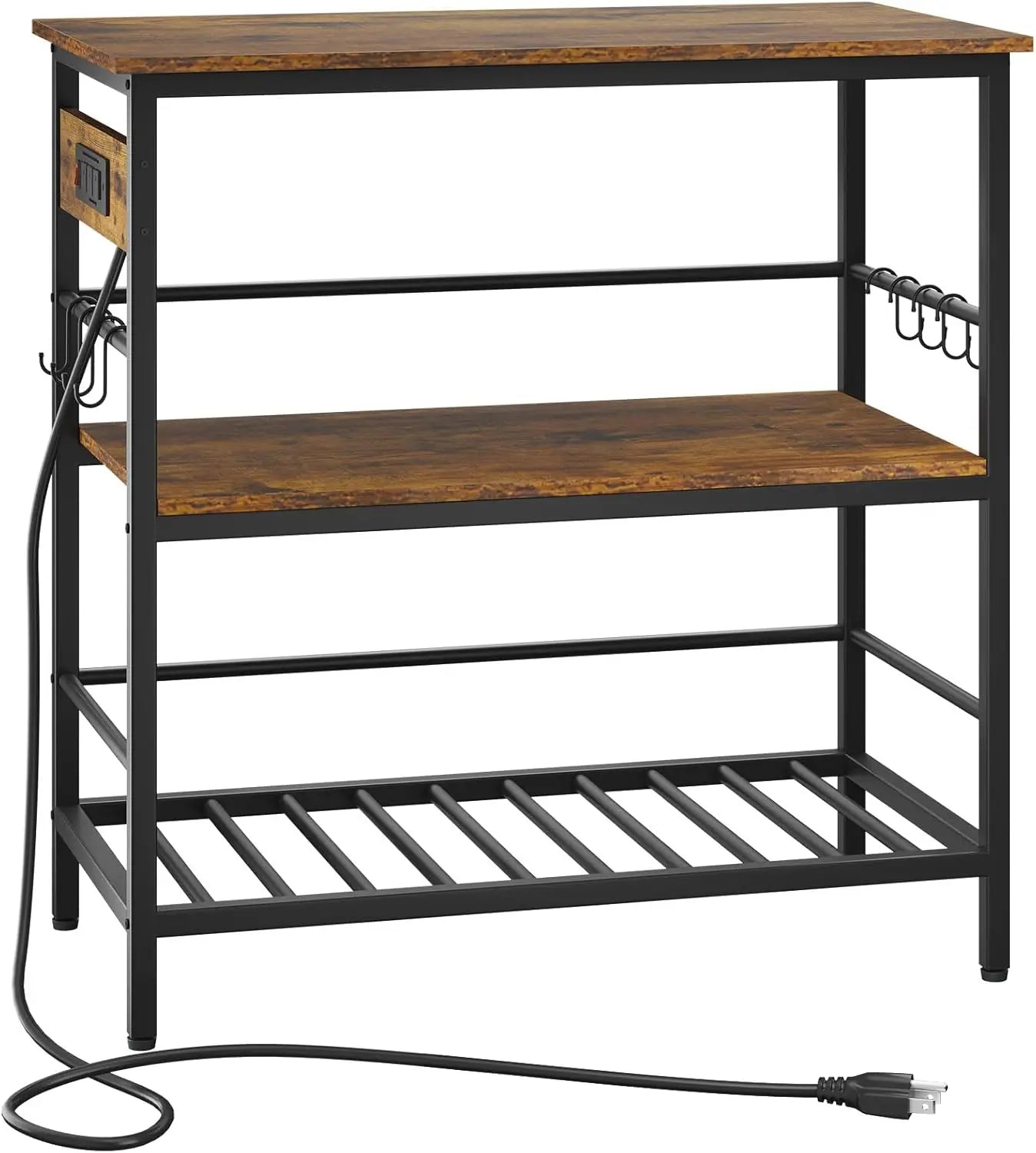 Kitchen Island With Storage, Bakers Ra With Power Outlet,Microwave Stand With Large Worktop,Rolling Bar Cart For Home, Outdoor,