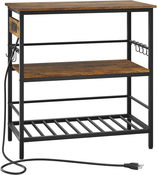 Kitchen Island With Storage, Bakers Ra With Power Outlet,Microwave Stand With Large Worktop,Rolling Bar Cart For Home, Outdoor,