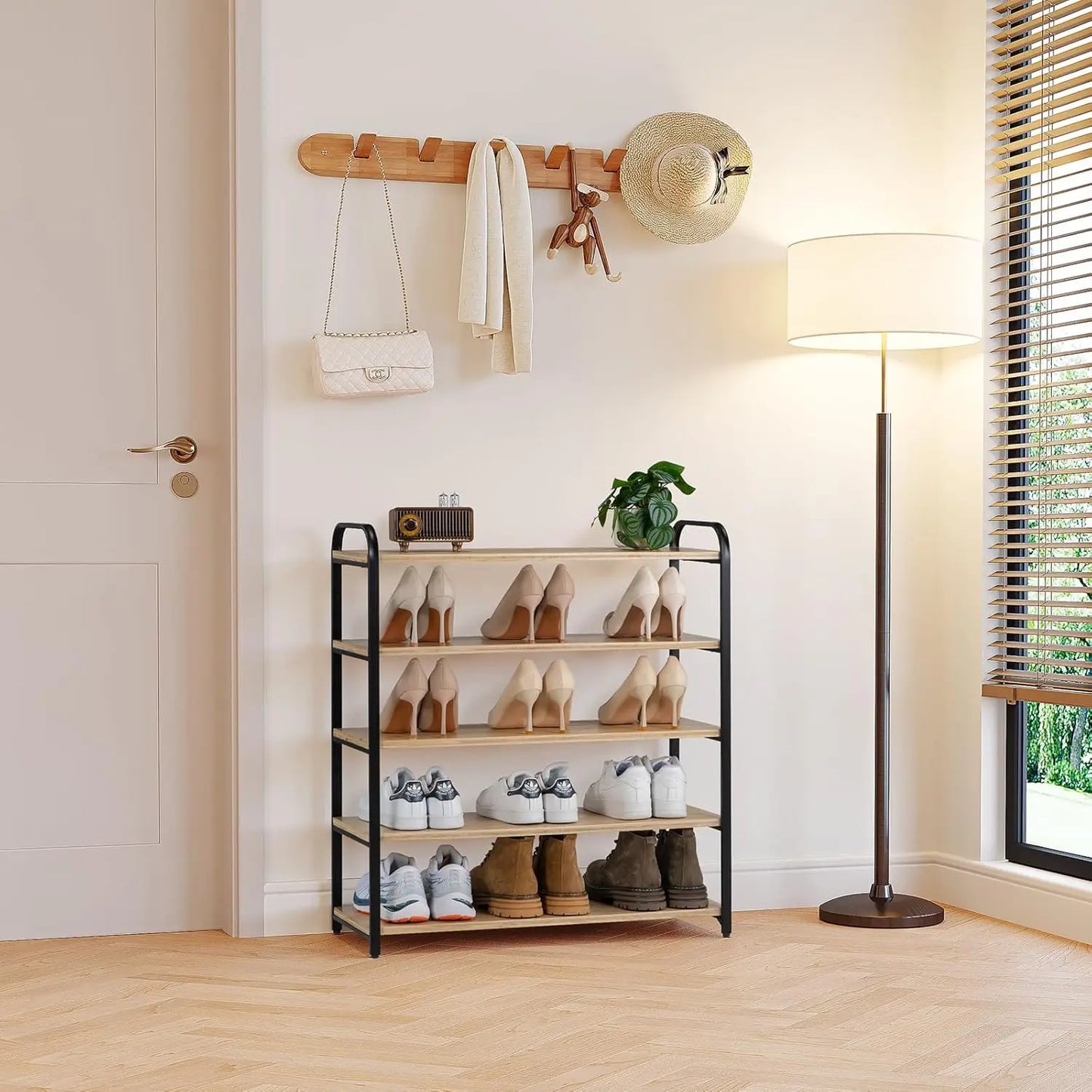 5-Tier Shoe Rack With Large Capacity, Wooden Shoe Shelf Organizer, Free Standing Shoe Rack For Front Door Entrance Entryway