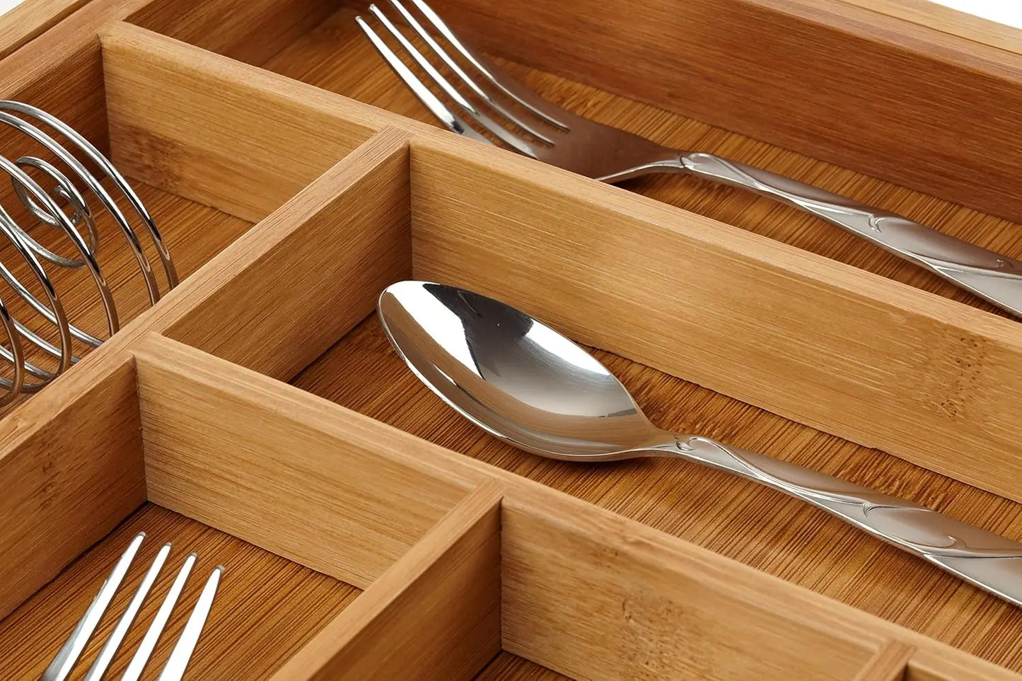 Expandable Bamboo Drawer Organizer - Large Kitchen Utensil Holder for Cutlery, Silverware, Flatware Storage