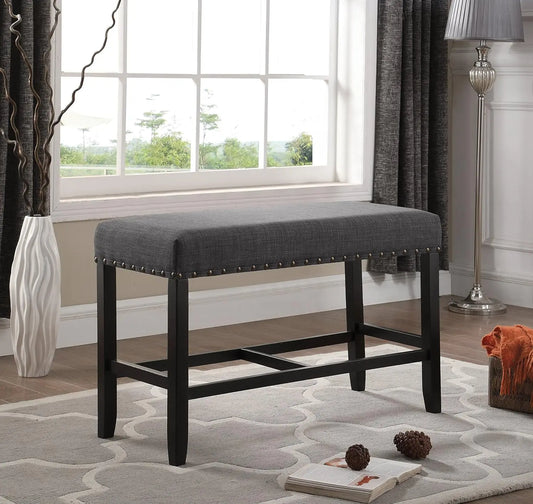 Biony Fabric Counter Height Bench With Nailhead Trim, Grey
