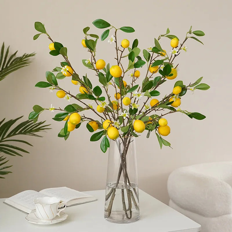 Lemon Branches With Fruit Simulation Green Plants Fresh Home Decoration Photo Props Plastic Fruit Flower Arrangement Fake Flower
